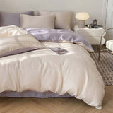 Solid Color Ice Silk Bedding Set 4 Pieces, Summer Breathable Sheets and Covers, Lightweight and Cooling, Machine Washable