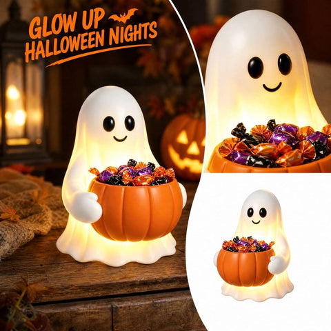 Light Up Ghost Pumpkin Candy Bowl, LED Glowing Ghost Treat Bowl, Halloween Outdoor Decor for Front Porch Yard, Fall Halloween Decorations 1pcs In Australia - Darrahopens