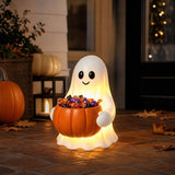 Light Up Ghost Pumpkin Candy Bowl, LED Glowing Ghost Treat Bowl, Halloween Outdoor Decor for Front Porch Yard, Fall Halloween Decorations 1pcs