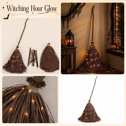 63" Halloween Witches Broom Decor, Witches Broom Halloween Decor, Built-in LED Lights