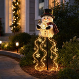 Solar Christmas Snowman Garden Stake Light, Resin Snowman Pathway Decor Lamp with Warm Fairy String Lights, Snowflake & Star Ornaments for Outdoor Yard Lawn Holiday Decoration