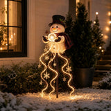 Solar Christmas Snowman Garden Stake Light, Resin Snowman Pathway Decor Lamp with Warm Fairy String Lights, Snowflake & Star Ornaments for Outdoor Yard Lawn Holiday Decoration