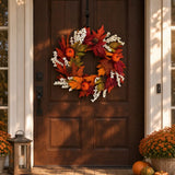 24 Inch Fall Wreath for Front Door, Artificial Autumn Harvest Wreath with Pumpkins Maple Leaves Berries, Thanksgiving Halloween Home Porch Decor In Australia - Darrahopens
