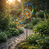 Solar Peacock Wind Spinner Garden Stake Light, Waterproof Metal Windmill Yard Art Decor, LED Solar Powered Ground Plug Light for Patio Lawn Pathway Outdoor Decoration