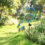 Solar Peacock Wind Spinner Garden Stake Light, Waterproof Metal Windmill Yard Art Decor, LED Solar Powered Ground Plug Light for Patio Lawn Pathway Outdoor Decoration