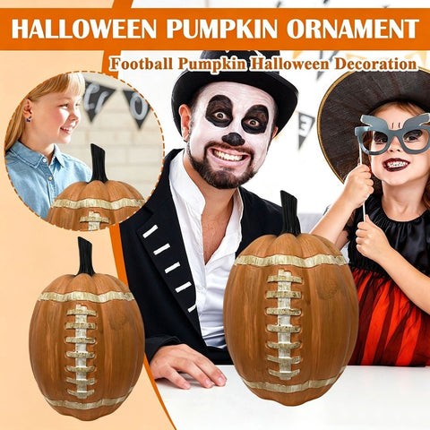 Football Themed Resin Pumpkin Statue, 11.8 Inch Realistic Fake Pumpkin Decor, Rustic Fall Table Centerpiece & Yard Ornament for Sports Fans, Halloween Tiered Tray Mantel Patio Lawn Display In Australia - Darrahopens