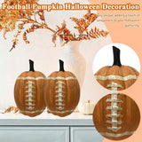 Football Themed Resin Pumpkin Statue, 11.8 Inch Realistic Fake Pumpkin Decor, Rustic Fall Table Centerpiece & Yard Ornament for Sports Fans, Halloween Tiered Tray Mantel Patio Lawn Display