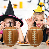 Football Themed Resin Pumpkin Statue, 11.8 Inch Realistic Fake Pumpkin Decor, Rustic Fall Table Centerpiece & Yard Ornament for Sports Fans, Halloween Tiered Tray Mantel Patio Lawn Display