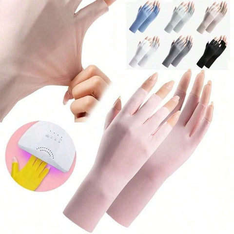 2 Pairs Sunscreen Gloves Nail Art Glove UV Protection Gloves Protector For Nail Art Gel UV LED Lamp Tool Nail Supplies Nail Tools Art Kit Press On Nails Pink+White