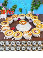 16Pcs Coffee Stencils Kit - Professional Barista Tools For Cappuccino, Latte Art, Milk Frothing - Food-Grade Plastic Cake Decorating Stencils - Perfect For Cafe, Valentine's Day Party In Australia - Darrahopens