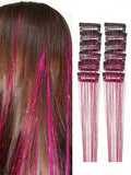 12Pcs Hair Tinsel Clip In 20Inch Fashion Glitter Tinsel Synthetic Straight Hair Extensions Clip In Hair Tinsel Kit Heat Resistant Shiny Sparkle Fairy Hair Accessories For Women Pink