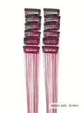 12Pcs Hair Tinsel Clip In 20Inch Fashion Glitter Tinsel Synthetic Straight Hair Extensions Clip In Hair Tinsel Kit Heat Resistant Shiny Sparkle Fairy Hair Accessories For Women Pink