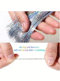 12Pcs Hair Tinsel Clip In 20Inch Fashion Glitter Tinsel Synthetic Straight Hair Extensions Clip In Hair Tinsel Kit Heat Resistant Shiny Sparkle Fairy Hair Accessories For Women Gold