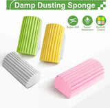 4-Pack Damp Clean Duster Sponge,Damp Dusting Sponge,Duster Baseboard Cleaner Sponge with Ridges,Reusable Wet Duster Sponge,Household Cleaning Sponges for Blinds(Grey,Yellow,Pink,Green)