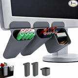 Sticky Desk Organizer, 3-Pack Monitor Side Storage with Adhesive - Multifunctional Desktop Pen Holder for Stationery, Jewelry, Remote Control - Space Saving Grey PP Material for Office & Home