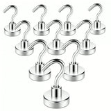 10-Pack Super Strong Magnetic Hooks (10mm)– Ideal for Campers, Caravans, BBQs, Kitchens, Fridges, Garage Walls, Wall-Mounted, Casual Style