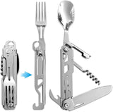 6 in 1 Detachable Camping Utensils Flatware Set, Multifunction Travel Pocket Cutlery Folding Spoon, Fork, Knife, Wine Bottle Can Opener Portable Combo Set Stainless Steel In Australia - Darrahopens