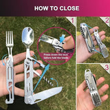 6 in 1 Detachable Camping Utensils Flatware Set, Multifunction Travel Pocket Cutlery Folding Spoon, Fork, Knife, Wine Bottle Can Opener Portable Combo Set Stainless Steel