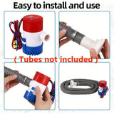 12V 1100Gph Electric Bilge Pump, Non-Automatic Submersible Water Pump for Boat, RV, Pond and Pool