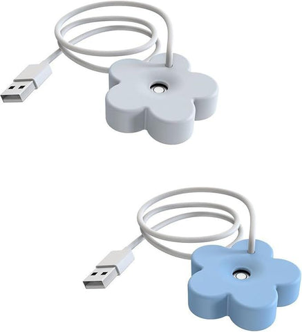 2Pcs USB Small Humidifier,Portable Creative Flower Humidifier,Easy to Use,Plastic Quiet Mini Air Humidifier for Home Bedroom Office Desk(White&Blue)