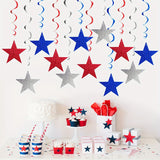 12pcs American Flag Star Garland, Patriotic Red White Blue Spiral Hanging Decorations for Independence Day, Memorial Day, Veterans Day, Home Party, 12pcs/Set