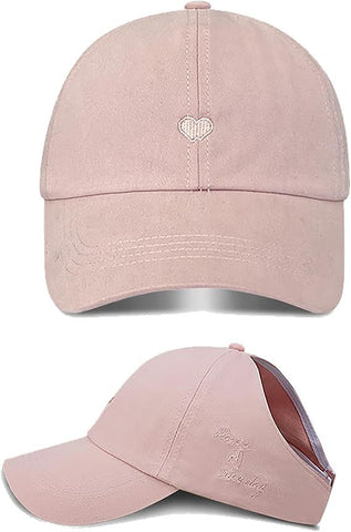Heart Backless Baseball Hat for Women High Ponytail Baseball Cap Natural Curly Hair Hat Adjustable Running Hat