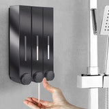 Wall Mounted Dispenser, 3 Chamber Manual Shower Pump Organizer Refillable Shampoo Bottle for Home Bath Kitchen Hotels Restaurants