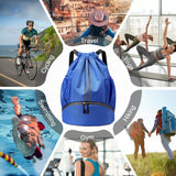 Sports Drawstring Backpack - String Swim Gym Bag with Shoes Compartment and Wet Proof Pocket for Women&Men