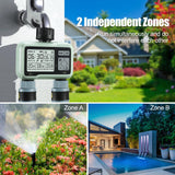 Water Timer for Garden Hose,Sprinkler Timer with Rain Delay/Manual Watering/Automatic Irrigation Controller System 2 Outlet