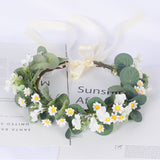 Leaf headgear Bridal Green Leaf Crown Bohemian Headpiece Floral Headband Photo Prop (white flower green)