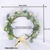 Leaf headgear Bridal Green Leaf Crown Bohemian Headpiece Floral Headband Photo Prop (white flower green)