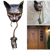 Cat and Mouse Wall Hangings Decor Cat Wall Mounted Sculpture Door Knocker Resin Statue Decoration for Home Door Outdoor Garden