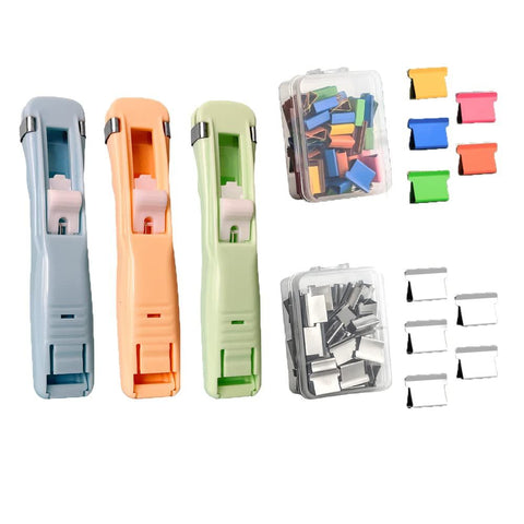 Reusable Push Clip Stapler, 3 Pcs Clam Clip Dispensers with 100 Metal Refill Clips（for Office Document School Supplies Home Snacks In Australia - Darrahopens
