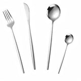 4-Piece Tableware Set, Mirror Polished Kitchen Utensils with Dinner Fork, Steak Knife, Dinner Spoon & Tea Spoon (Silver)