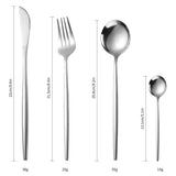 4-Piece Tableware Set, Mirror Polished Kitchen Utensils with Dinner Fork, Steak Knife, Dinner Spoon & Tea Spoon (Silver)