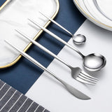 4-Piece Tableware Set, Mirror Polished Kitchen Utensils with Dinner Fork, Steak Knife, Dinner Spoon & Tea Spoon (Silver)