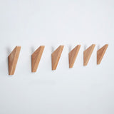 Wood Wall Hooks, 6 Pack Oak Coat Hooks Minimalist Design Heavy Duty Robe Hook Wall Mounted Rustic Wooden Hooks Clothes Hanger