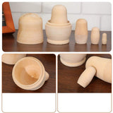 1 Sets 5pcs DIY Wooden Unpainted Dolls Crafts Russian Nesting Dolls Wood Dolls Blank People Unfinished Wood Doll Bodies