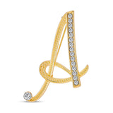 Script Monogram Letters Alphabet Initial Scarf Lapel Pin Brooch For Teen Women Rose, Yellow Gold Silver Plated