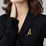 Script Monogram Letters Alphabet Initial Scarf Lapel Pin Brooch For Teen Women Rose, Yellow Gold Silver Plated