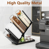 Metal Cup and Lid Holder, Coffee Cup Holder Organizer with Rubber Bands, 4 Compartment Cup Dispenser Cup Holder Storage