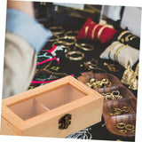 1pc Box Transparent Grid Wooden Box Bamboo Jewelry Wood Watch Display Case Jewelry Container Threaded Earrings Storage