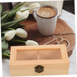 1pc Box Transparent Grid Wooden Box Bamboo Jewelry Wood Watch Display Case Jewelry Container Threaded Earrings Storage