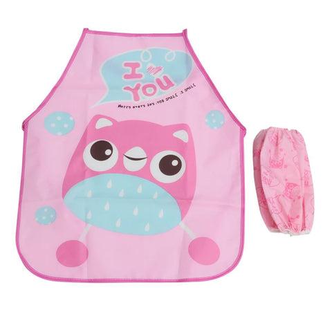3pcs water child small bib smock kids apron toddler art smock 2 piece set apron Reverse dressing Cartoon gown pink apron for kids