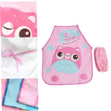 3pcs water child small bib smock kids apron toddler art smock 2 piece set apron Reverse dressing Cartoon gown pink apron for kids