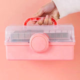 Multipurpose Organizer Folding Tool Box Three Layer Storage box arts Crafts Case for Nails Making Sets, pink In Australia - Darrahopens