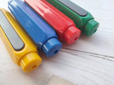 Plastic Magnetic Chalk Holders with Storage Case, 4 Pack Blackboard Adjustable Chalk Clip Chalk Covers (Blue, Green, Red, Yellow)