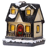 Christmas Village Houses with LED Light Resin Village Houses Lit Building Table Decoration for Christmas Holiday Party Dollhouse