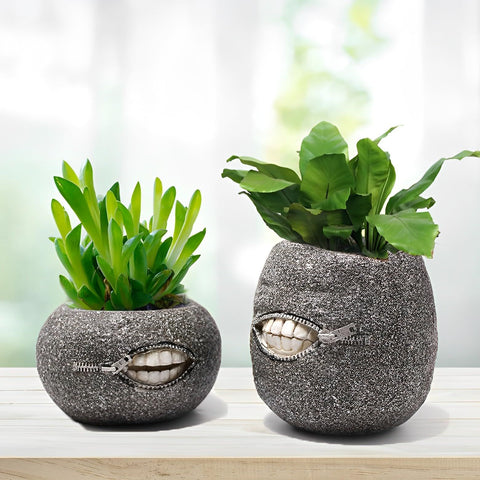 Unique Tooth Indoor Planter Pot Set-2,Funny Small Succulent Plant Pot,Novelty Home Decor Flower Pot,Cute Halloween Resin Flowerpot