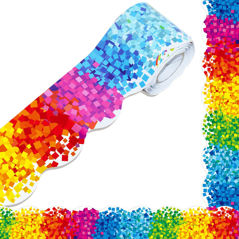 60 Feet Bulletin Board Borders, Confetti Scalloped Rolled Border Trim for School, Classroom & Offices